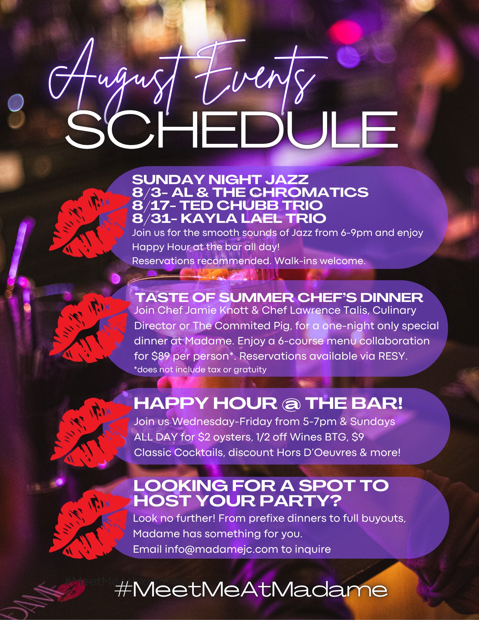 Madame Jersey City August Events 2025