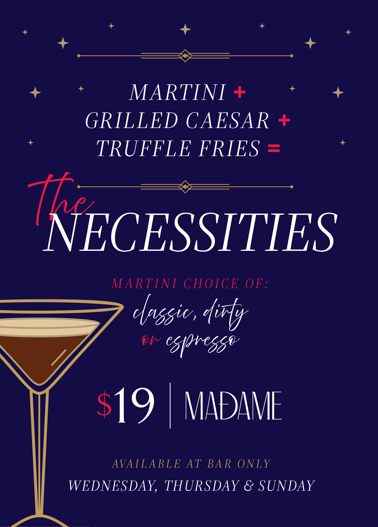 Special Menu Madame The Necessities Jersey City